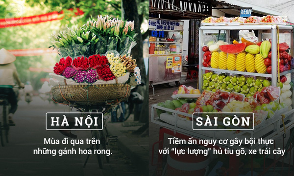  Thứ hàng rong đặc trưng nhất của Hà Nội là hoa, còn ở Sài Gòn, hàng rong chủ yếu bán đồ ăn vặt.