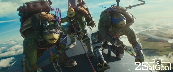 Left to right: Leonardo, Michelangelo and Donatello in Teenage Mutant Ninja Turtles: Out of the Shadows from Paramount Pictures, Nickelodeon Movies and Platinum Dunes