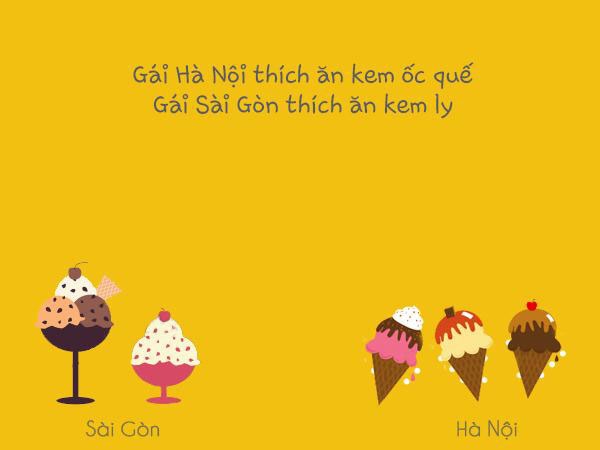 Gái Hà Nội thích ăn kem ốc quế, còn gái Sài Gòn thích ăn kem ly