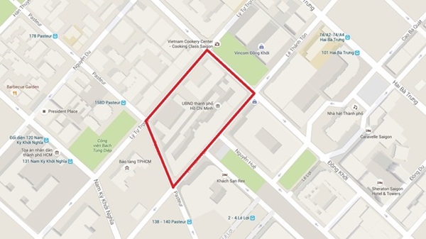 Địa giới của khu trung tâm hành chính mới (vùng phía trong vạch kẻ đỏ). Ảnh: Google Maps.