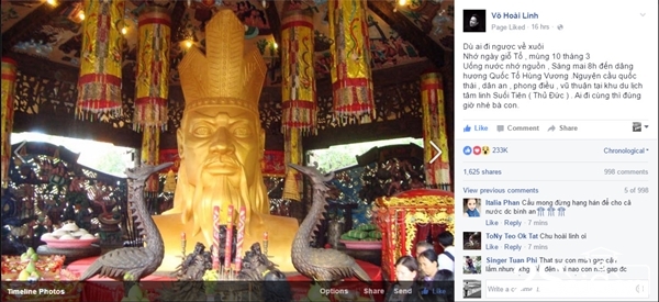 Người dân Sài Gòn cũng sớm đăng tải những dòng trạng thái trên mạng xã hội chào đón lễ Giỗ Quốc tổ. Ảnh chụp màn hình chia sẻ của danh hài Hoài Linh.