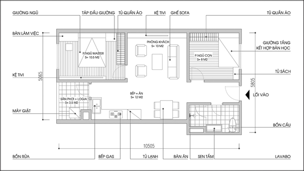Bố trí nội thất cho căn hộ diện tích 61m² cho gia đình 3 người - Ảnh 2.