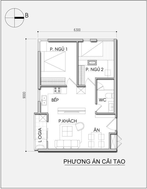 Cải tạo căn hộ 56m² thoáng đãng cho gia đình trẻ - Ảnh 2.