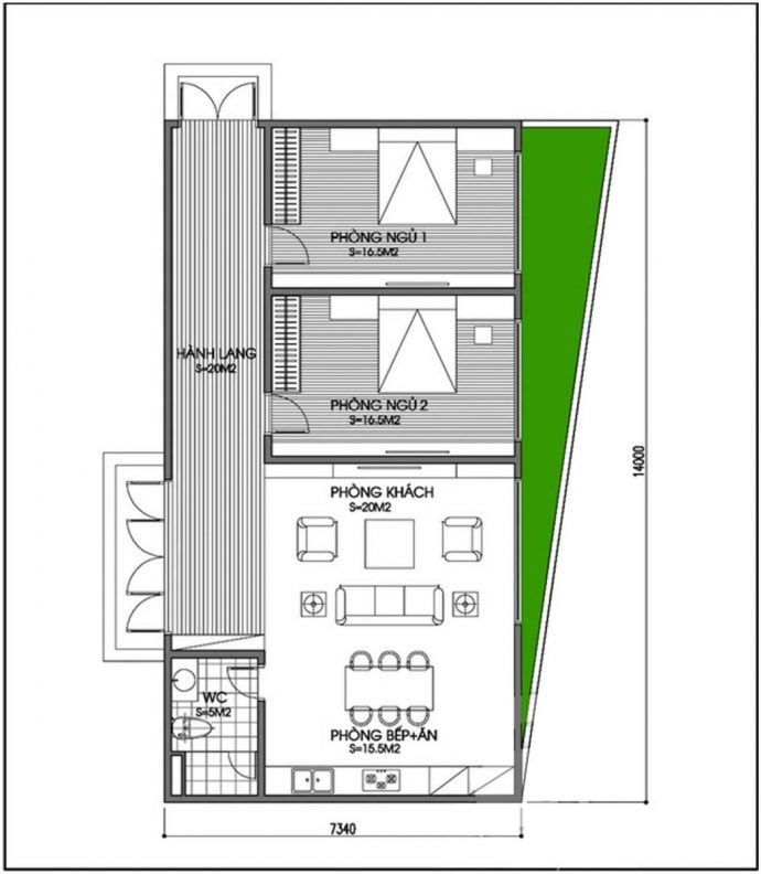 Tư vấn thiết kế và bố trí nội thất nhà 1 tầng trên mảnh đất hình thang - Ảnh 2.
