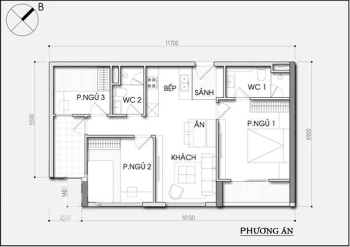 Bố trí nội thất cho căn hộ 78m2 cho gia đình 4 người - Ảnh 2.