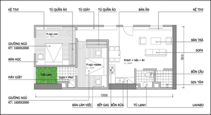 Cải tạo bỏ bớt phòng ngủ cho đỡ bí và bố trí nội thất cho căn hộ 70m2 ở Hà Nội - Ảnh 2.